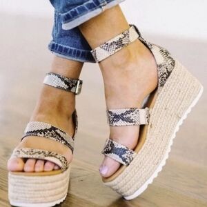 Snakeskin Espadrilles Platform Wedges